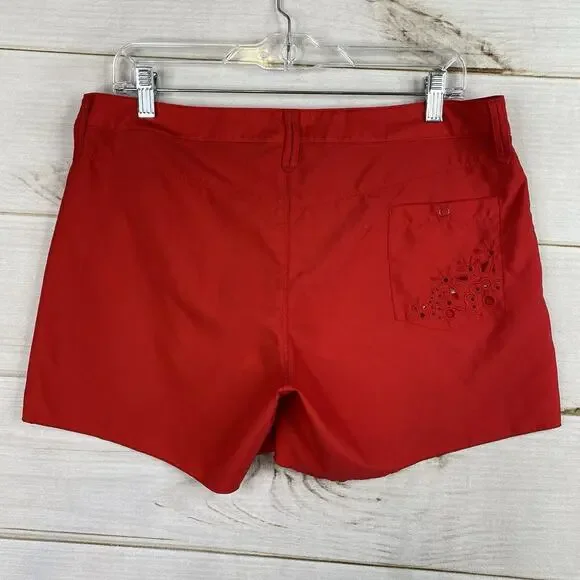 Athleta Shorts Womens 10 Red Coastal Eyelet Floral Embroidered Cut Out - Picture 8 of 13